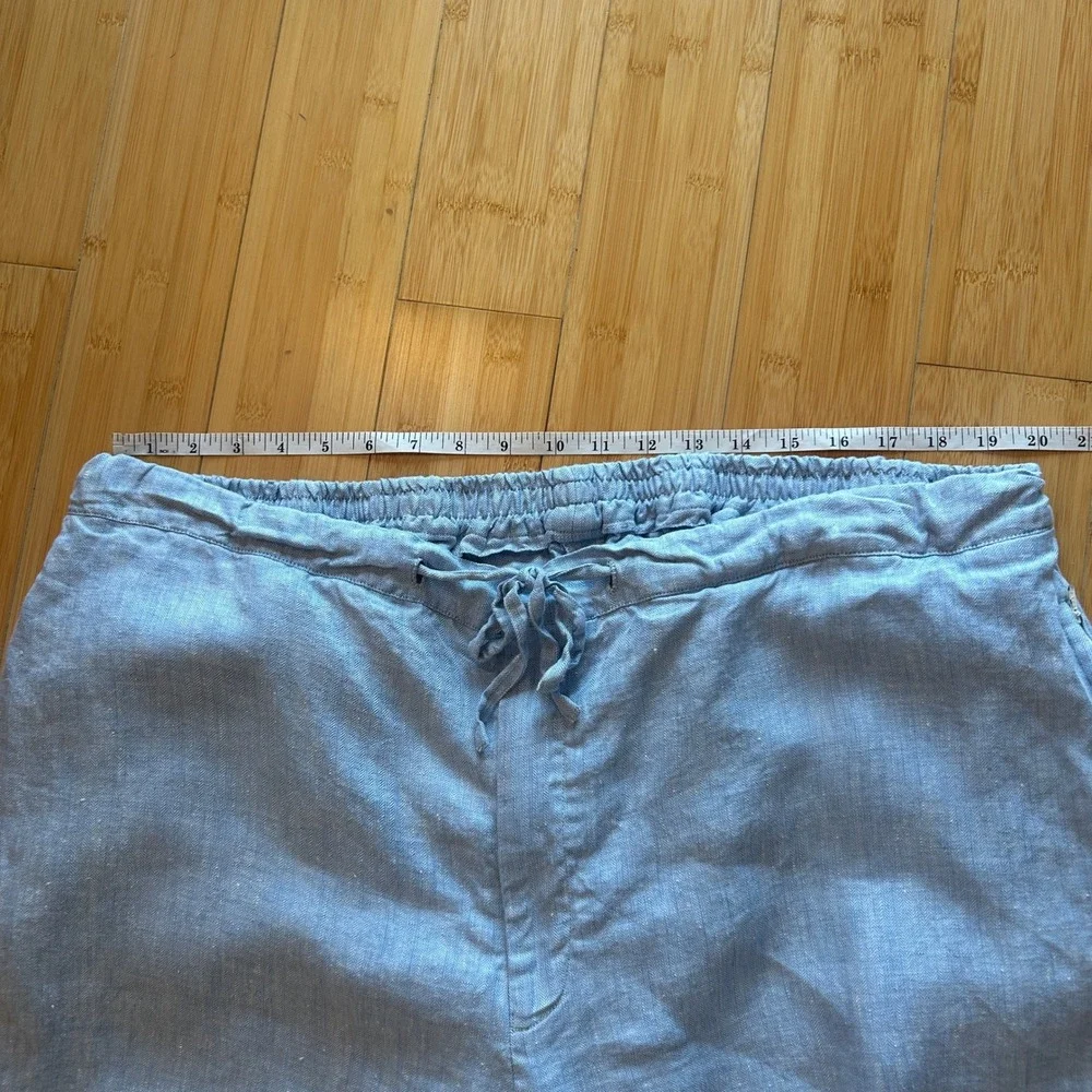 Mens Organic Linen Jogger Pants Size XL Light Blue Herringbone Drawstring Beach